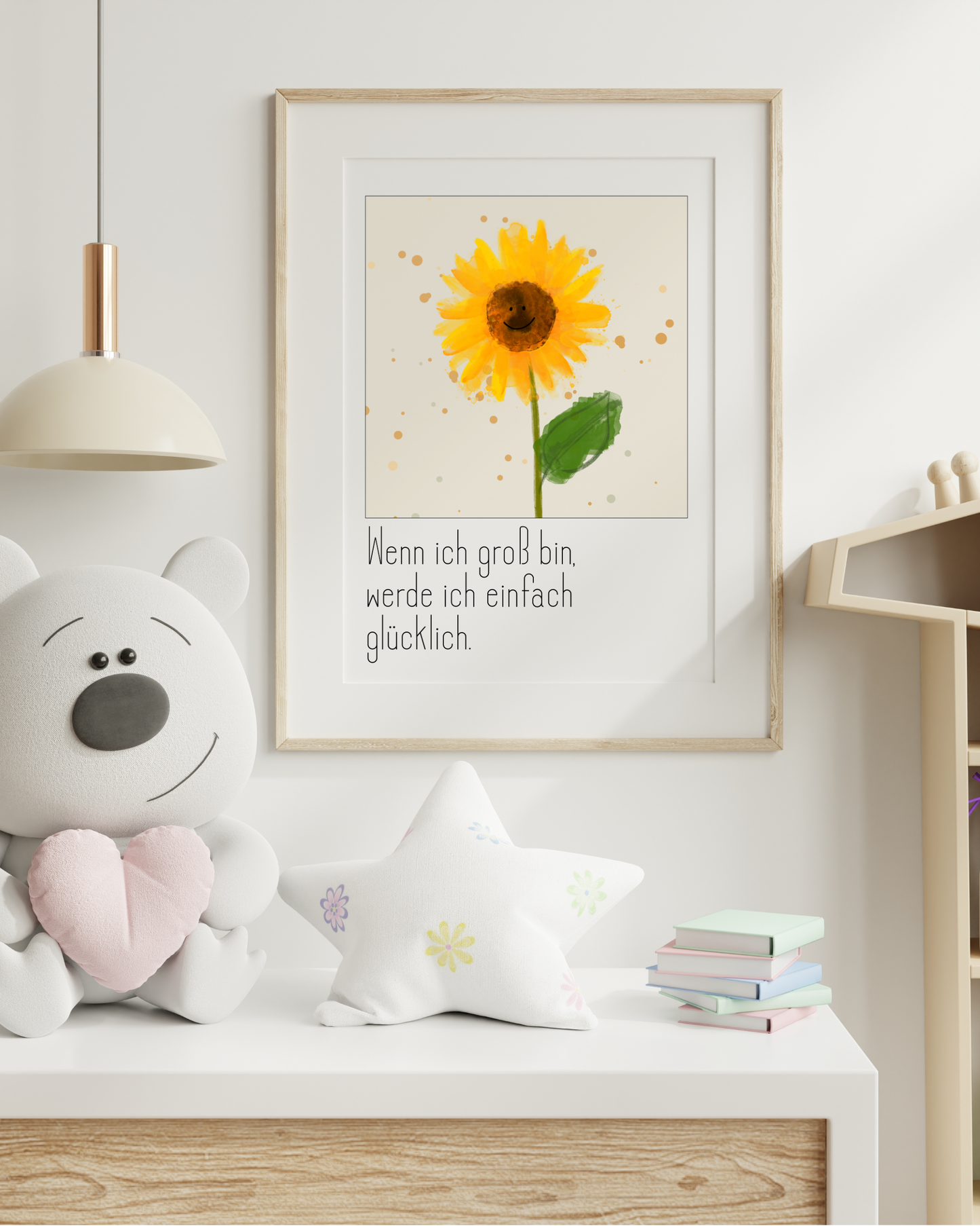 "Einfach Glücklich Sein" – Dein strahlendes Sonnenblumen-Digitalbild für dein Kind als Sofort-Download